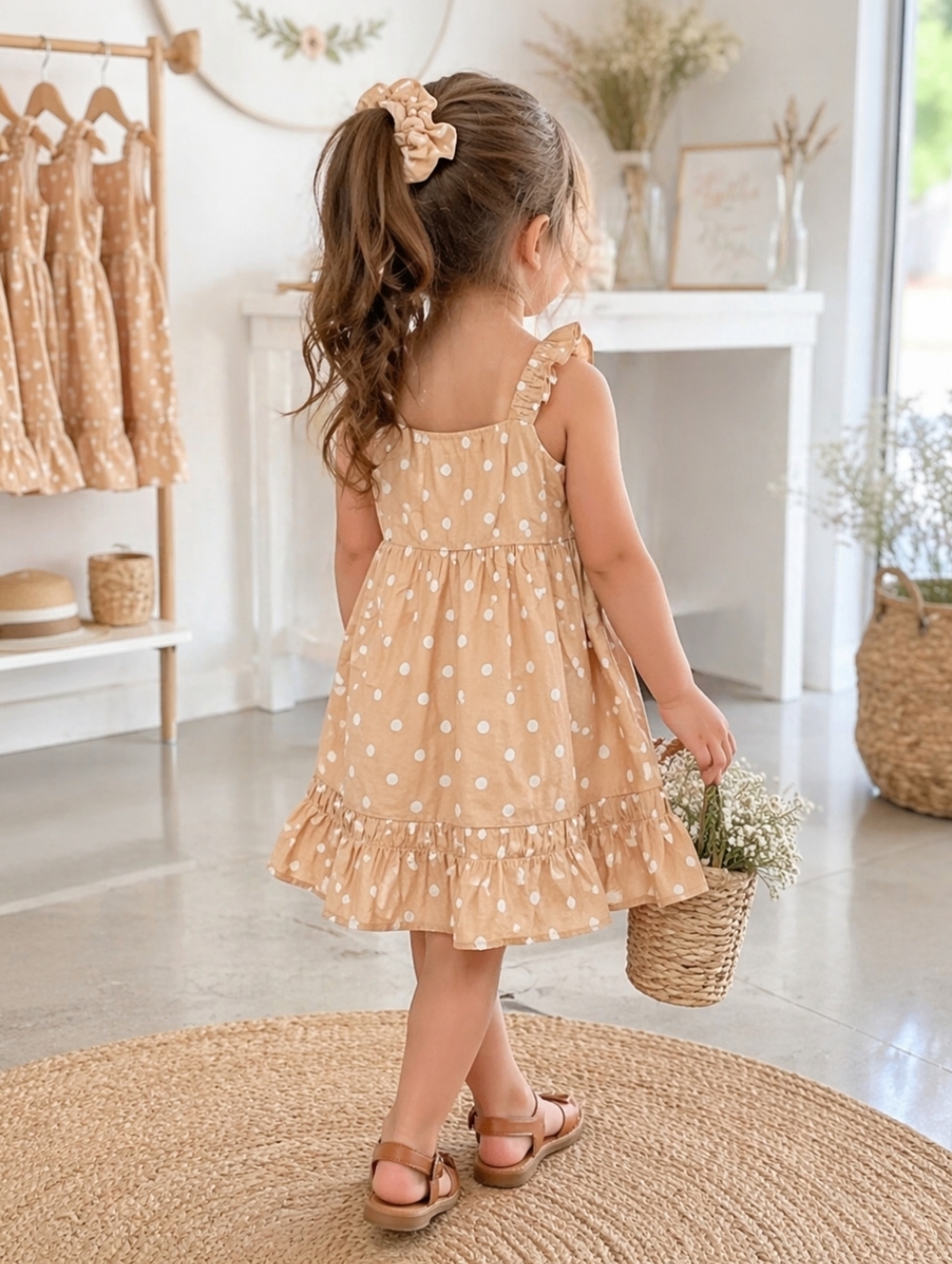 Rare Editions Polka Dot Ruffle Dress with Scrunchie - Girls 5